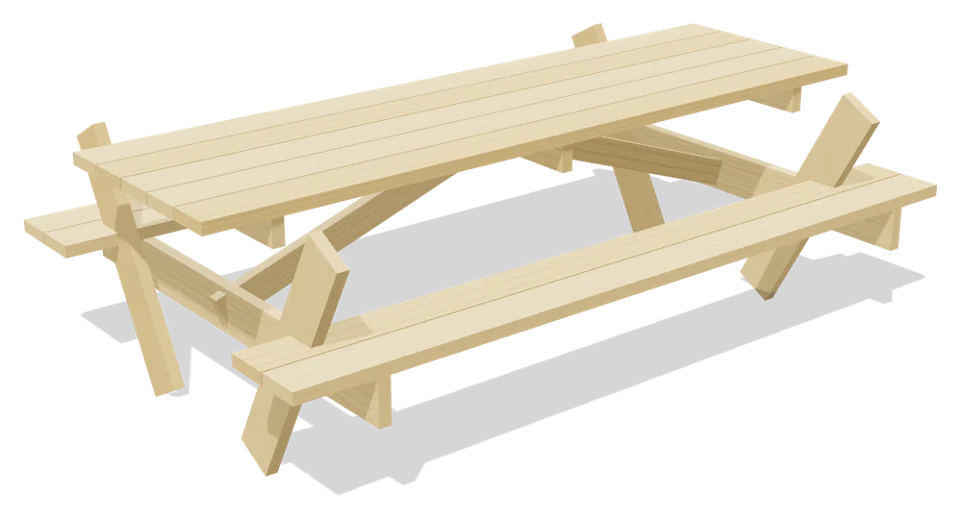 3D framing model of a picnic table, drawn by Build to Size